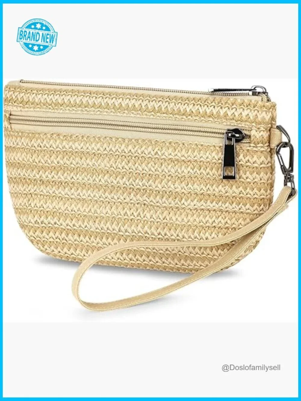 Woven Straw Wristlet Clutch 3-Zip Original Design Wristlet Wallet Handbag